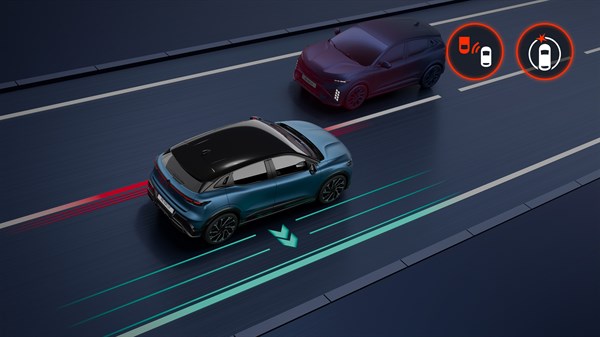 Renault Megane E-Tech électrique - alerte et prévention sortie de voie (dont urgence)
