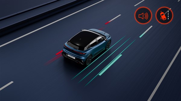 Renault Megane E-Tech électrique - alerte franchissement de ligne