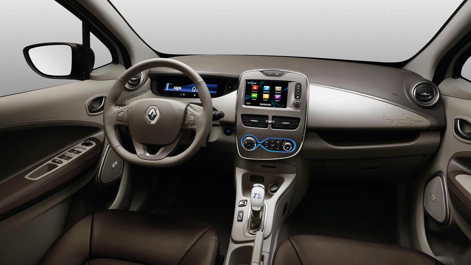 Renault ZOE - vue intérieure - sellerie cuir marron